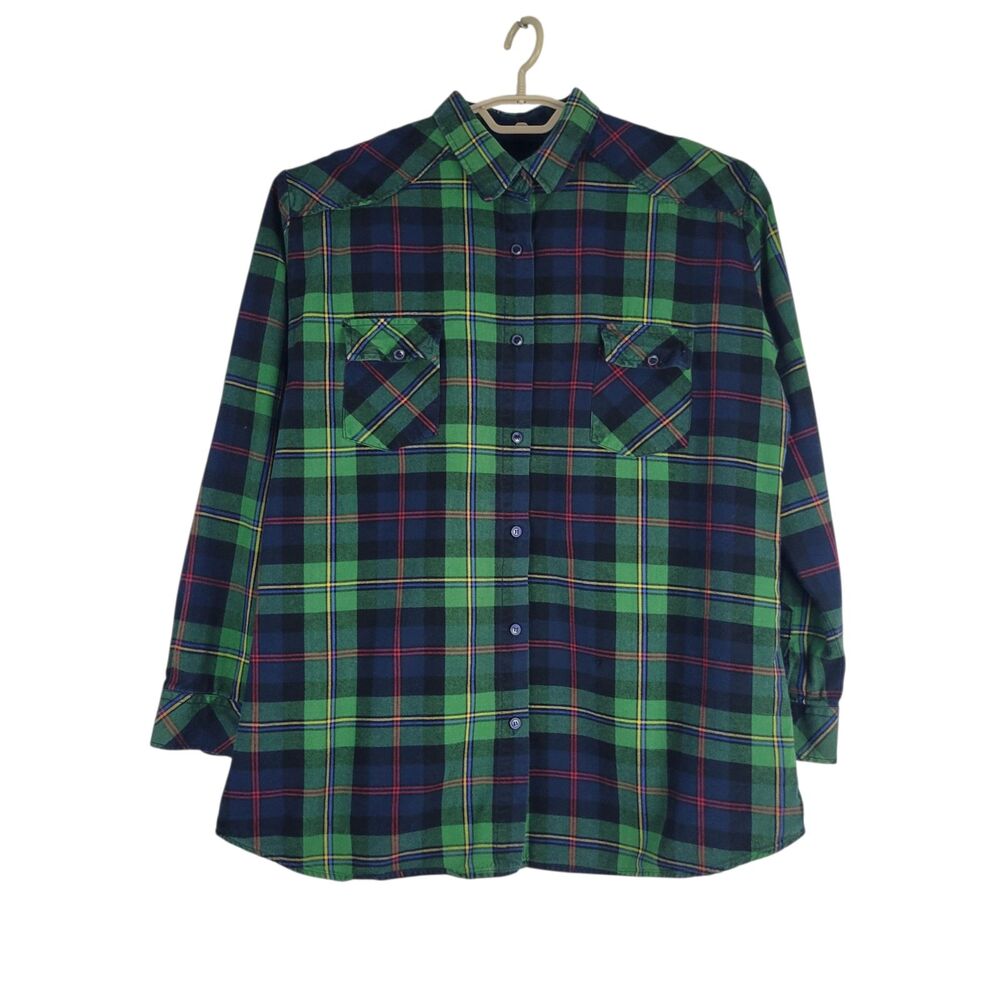 Matchstick Top Womens XXL Long Slv Button Plaid Flannel Roll Tab Slv & Hem Tab